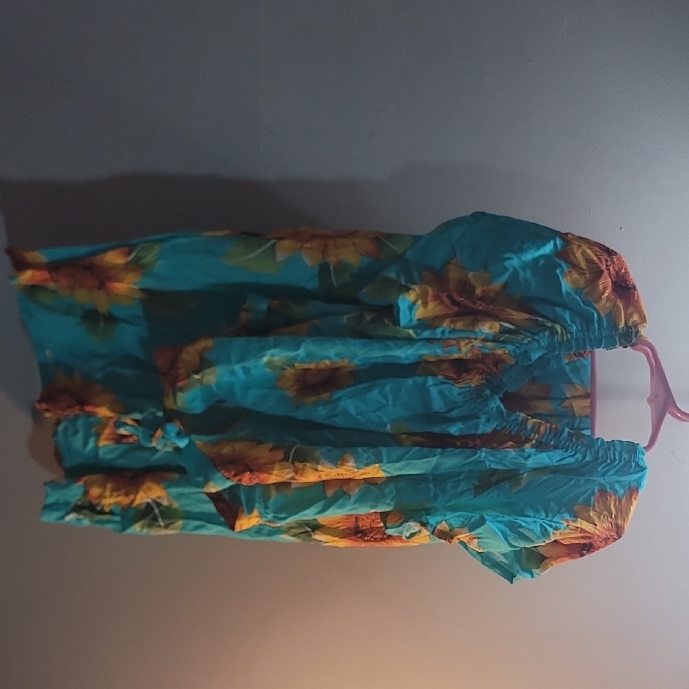 Floral Wide Leg Jumpsuit - Blue and Yellow